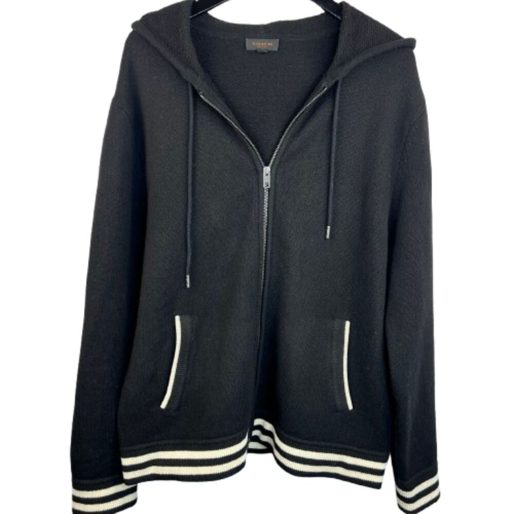 Coach Men's Merino Wool Leather Trim Black Zip Up Varsity Hoodie Size XL